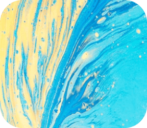 Turquoise and yellow flowing artwork